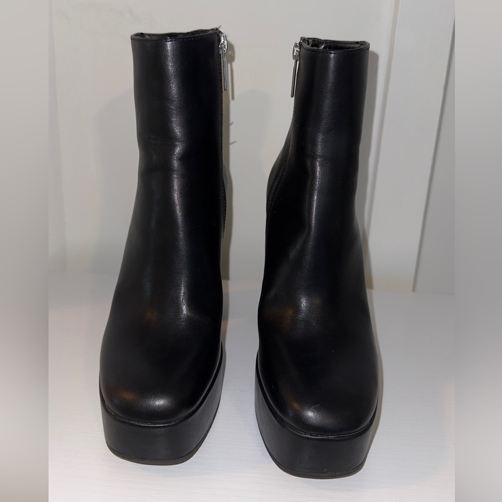 Zara Black Platform Block Heel Ankle Boots - Picture 4 of 10